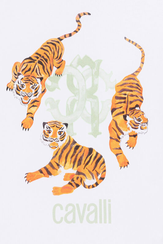 JU T-Shirt mit Tiger-Print Weiß QJT678-JV025