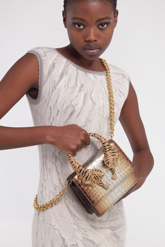 RC Medium Roar shoulder bag with jewel tigers RC Medium Roar shoulder bag with jewel tigers Silver/Bronze SWB023-PZF55