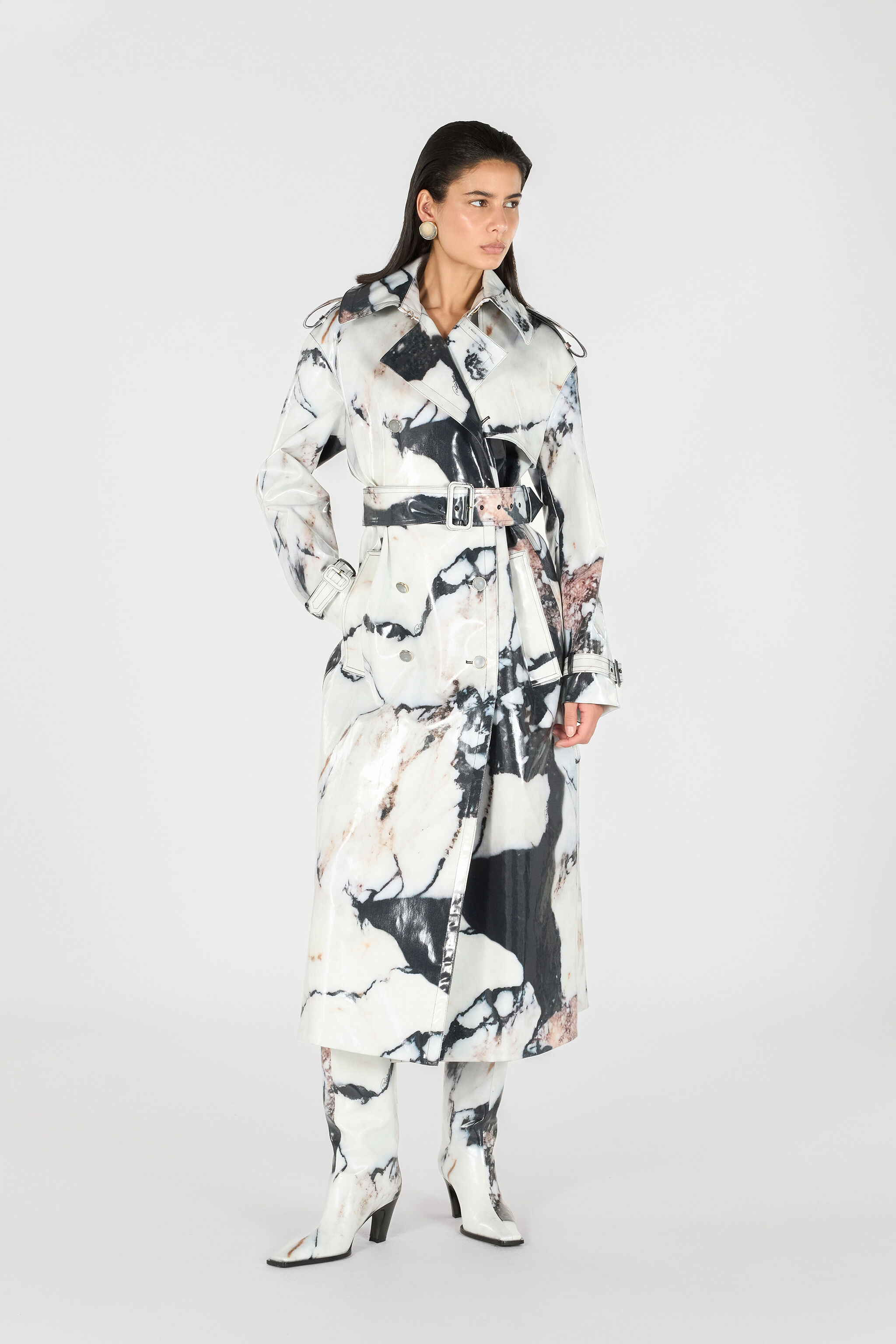RC Trench Croisé À Imprimé Marble Noir/Blanc TWT503-KGN18