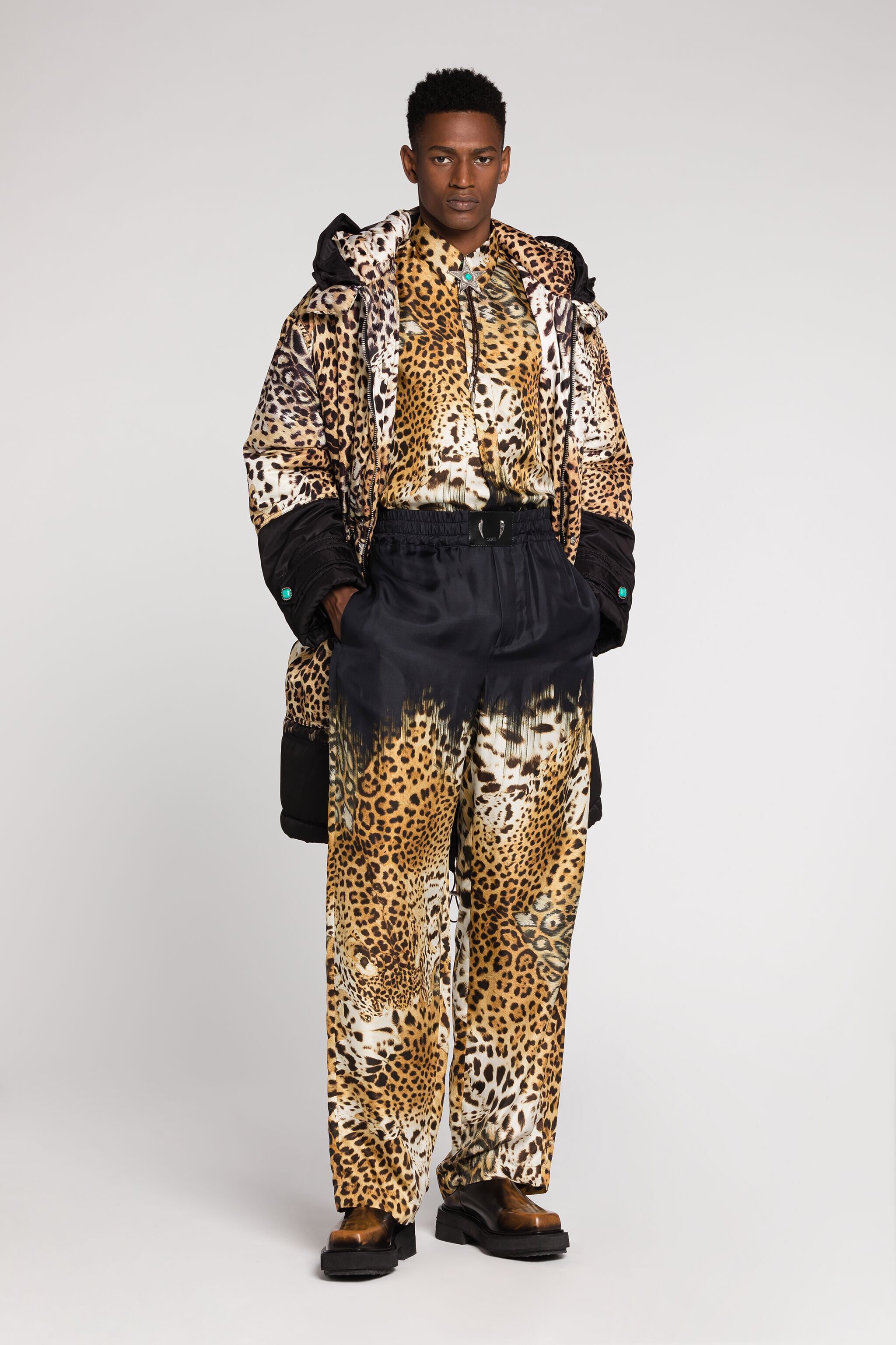 RC Leopard-Print Silk Trousers Light brown RRT220-2N411