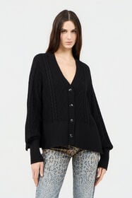 RC Cardigan Noir en Maille Torsadée BLACK SOM60C-MG001