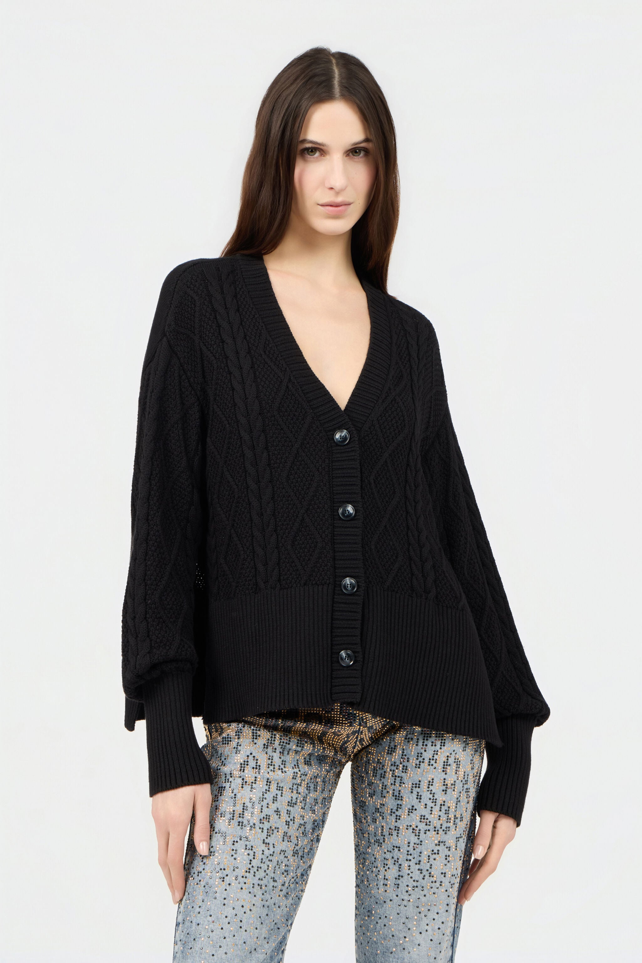 RC Black Cable-Knit Cardigan RC Black Cable-Knit Cardigan BLACK SOM60C-MG001