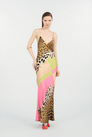 RC Abito Lungo in Seta con Stampa Cavalli Pop LIGHT GREEN WQT102-OZR33