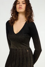 RC Long dress in black and gold with pleated skirt NERO/ORO VWM199-MO007