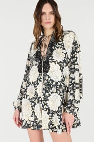 RC Mini Dress With Floral Print And Lace Black/White VQT134-LXP71