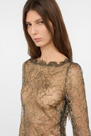 RC Black and Gold See-Through Mini Dress with Embroidery BLACK/GOLD WWT138-RP070