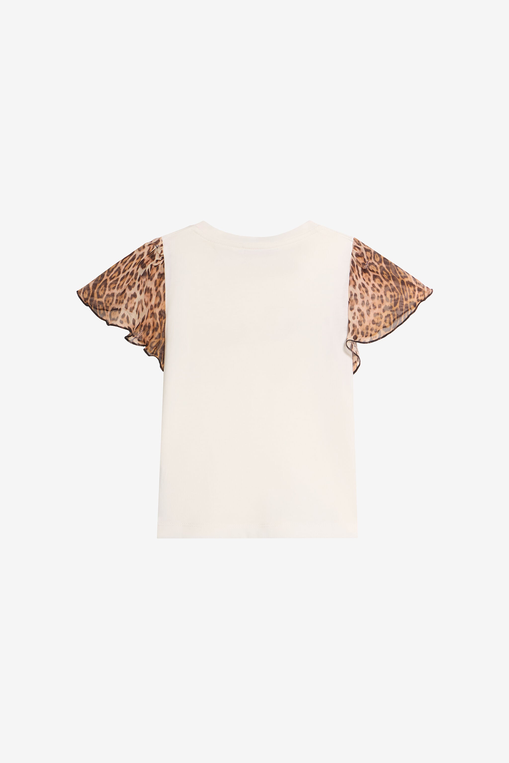 JU T-shirt With Leopard Print Silk Sleeves JU T-shirt With Leopard Print Silk Sleeves MILKY WHITE VJT62D-JD001