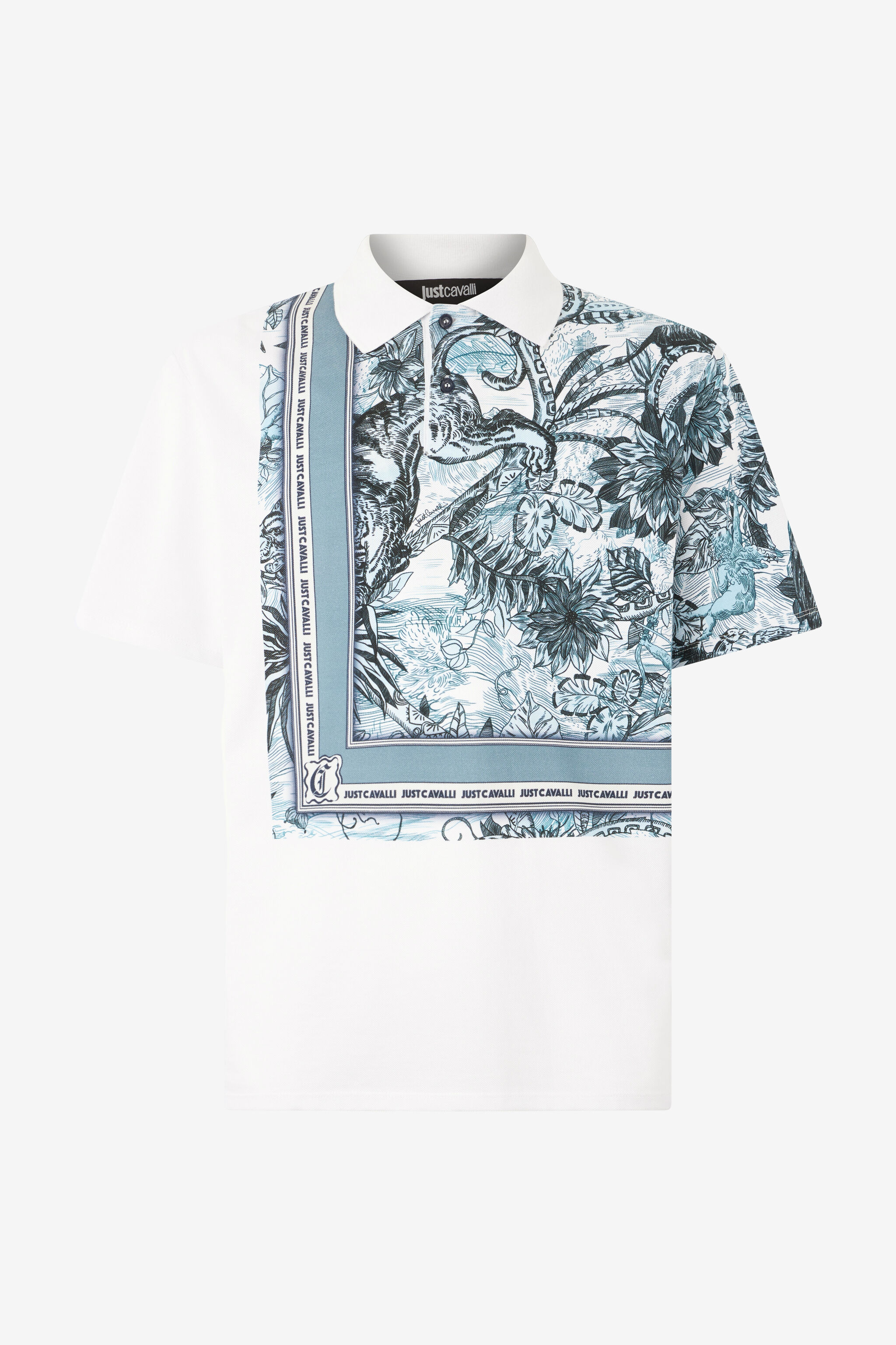 JC Polo Shirt With Jungle Print And Lettering JC Polo Shirt With Jungle Print And Lettering Light blue UFT018-UF038