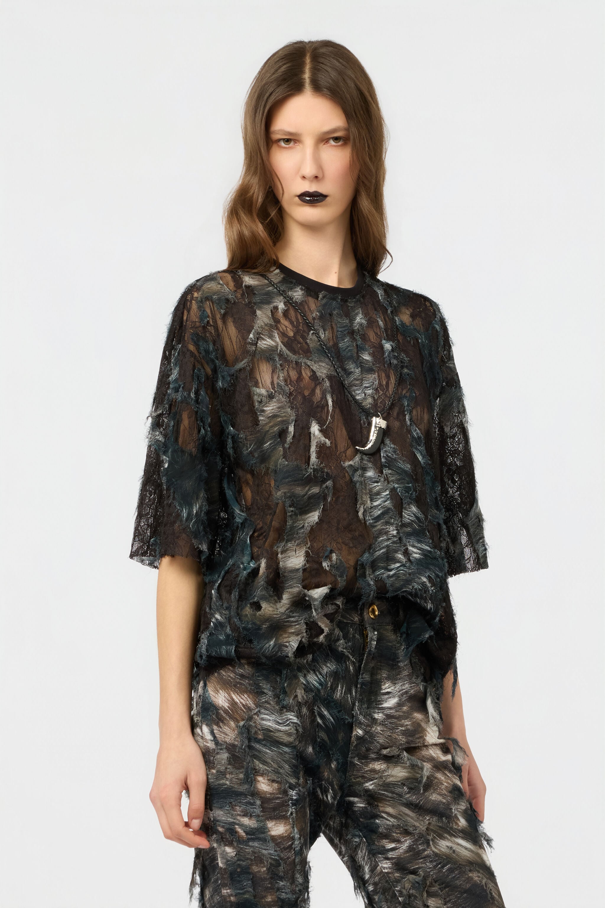 RC T-Shirt con stampa Fur su pizzo effetto destroyed RC T-Shirt con stampa Fur su pizzo effetto destroyed BLACK/BEIGE XWT644-7HT79