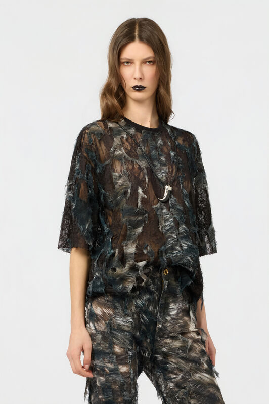 RC T-Shirt con stampa Fur su pizzo effetto destroyed RC T-Shirt con stampa Fur su pizzo effetto destroyed BLACK/BEIGE XWT644-7HT79