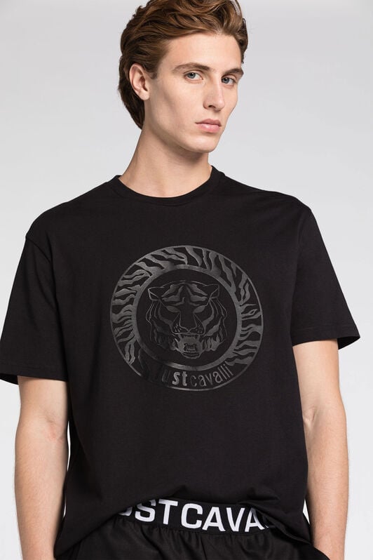 JC Just Cavalli Logo-Print Cotton T-Shirt JC Just Cavalli Logo-Print Cotton T-Shirt BLACK Q61254-Q0157