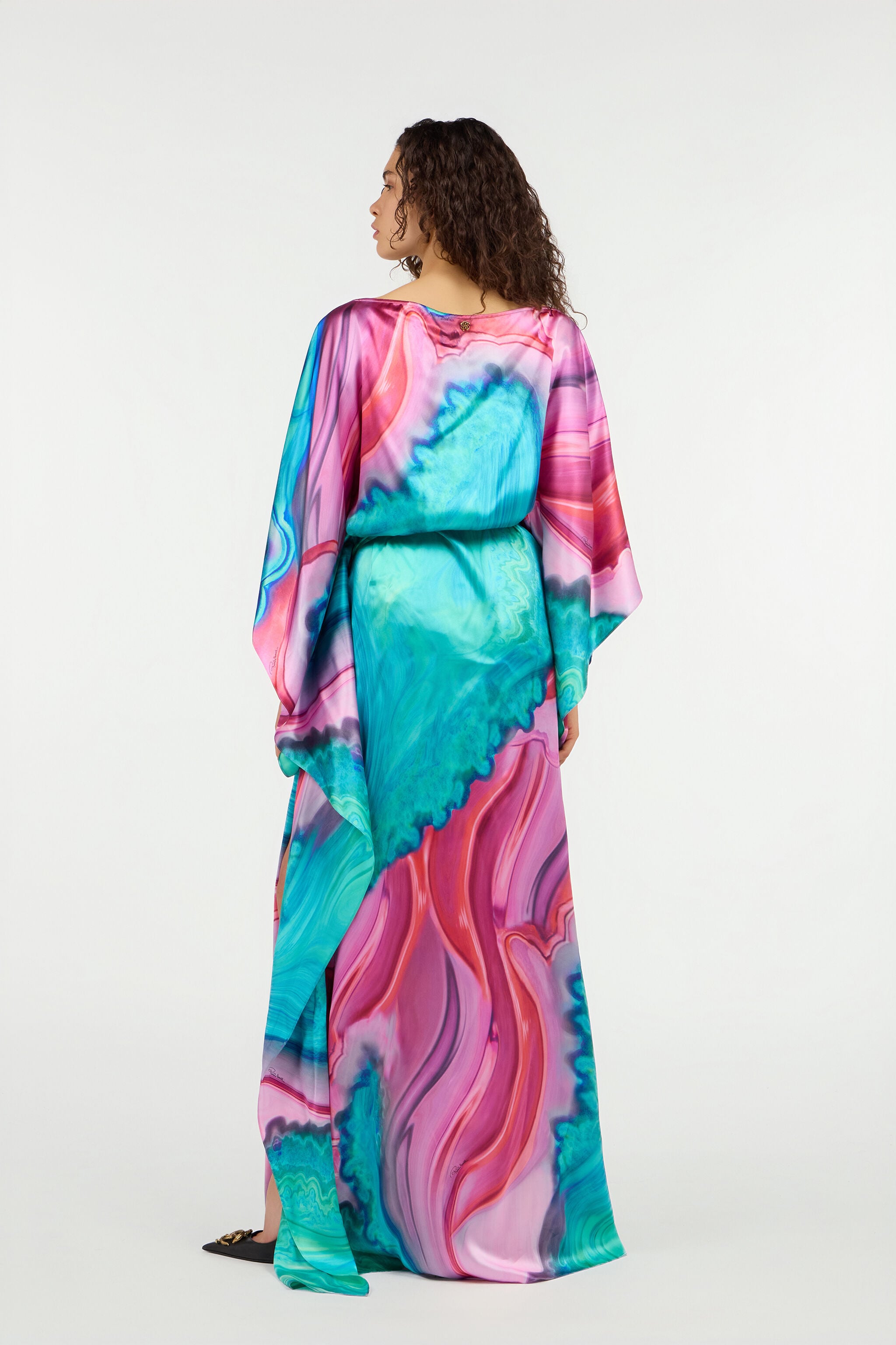 RC Long dress in multicolor marbled silk RC Long dress in multicolor marbled silk VERDE/ROSA VWT180-TYR79