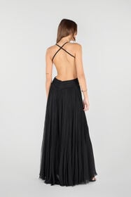 RC Drapiertes Langes Kleid Schwarz QKT195-CC001