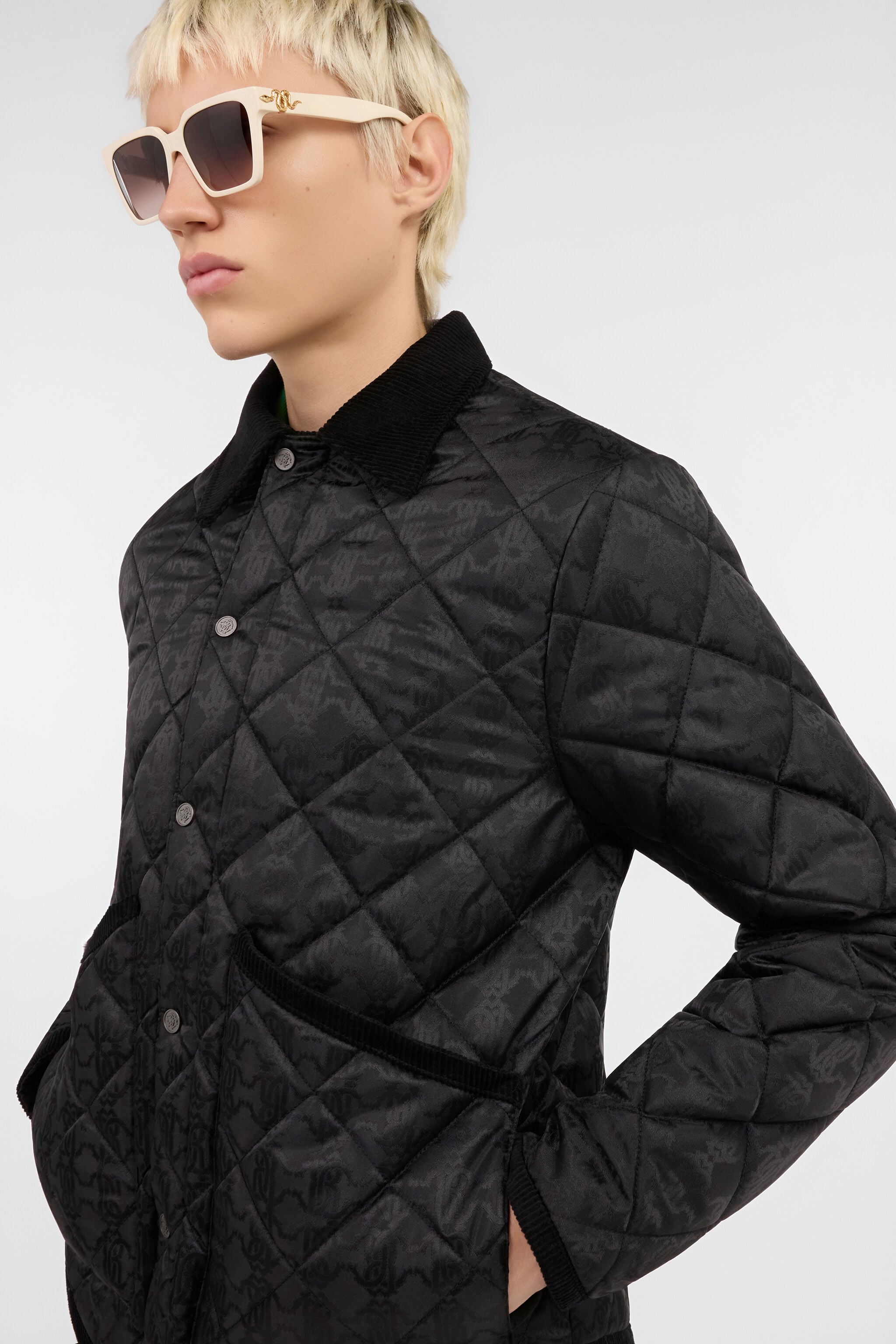 RC Quilted Down Jacket With Monogram RC BLACK ROT80D-DJ005