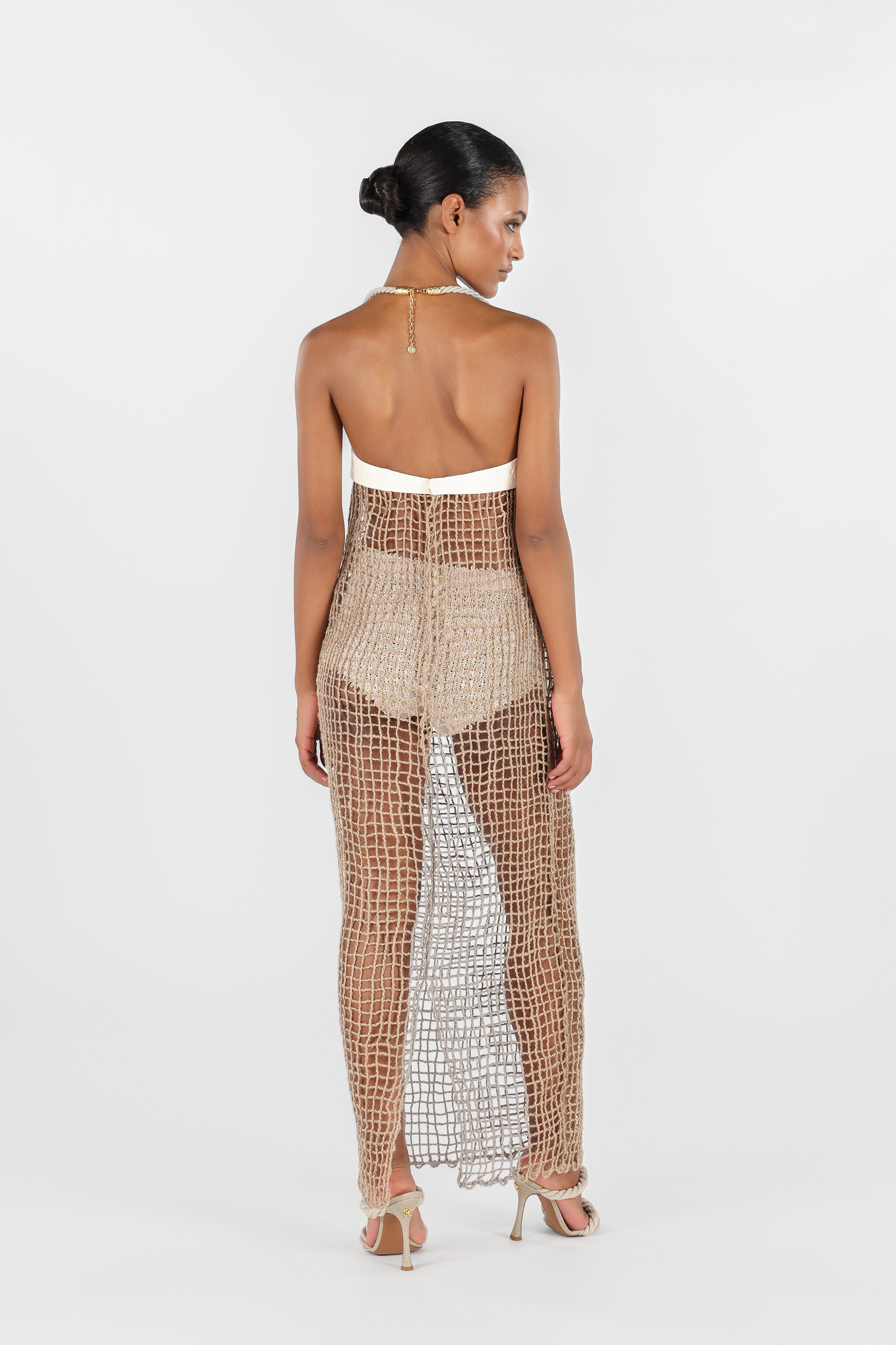 RC Rope fishnet Detail Long Dress RC Rope fishnet Detail Long Dress Light Brown UWR144-FY073