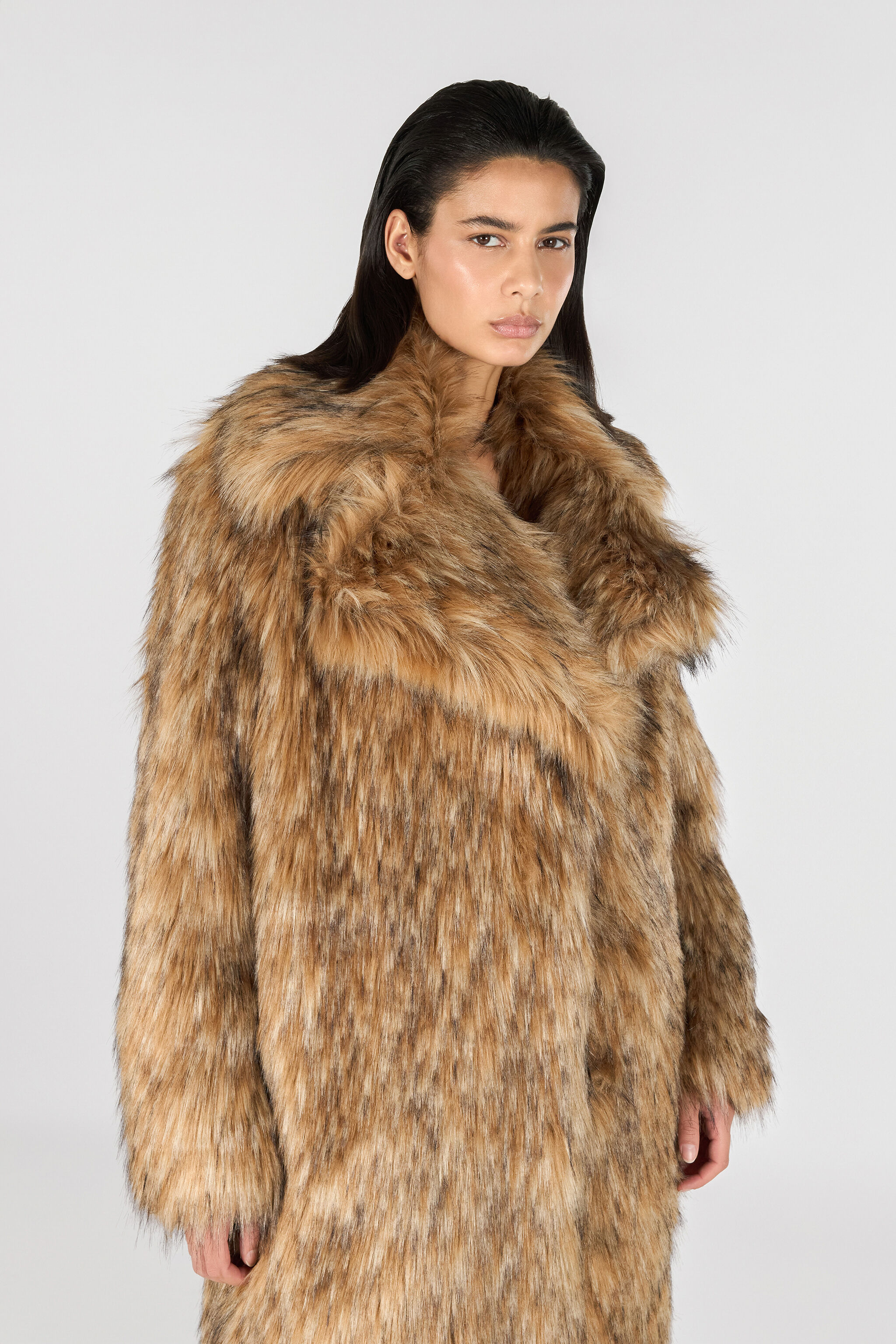 Long faux fur coat in Brown for Women | Roberto Cavalli®