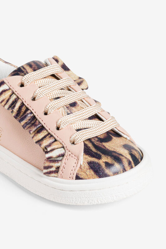 JU Ruffled Ocelot-Print Sneakers JU Ruffled Ocelot-Print Sneakers Pink PJS008-PN003