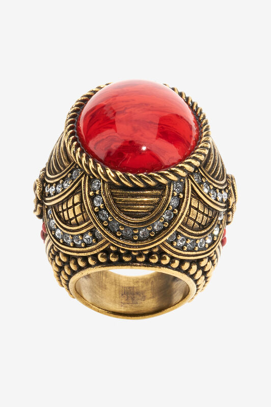 RC Bague Or Vieilli Avec Cabochon Rouge Et Cristaux RC Bague Or Vieilli Avec Cabochon Rouge Et Cristaux Rouge SKG006-AM072
