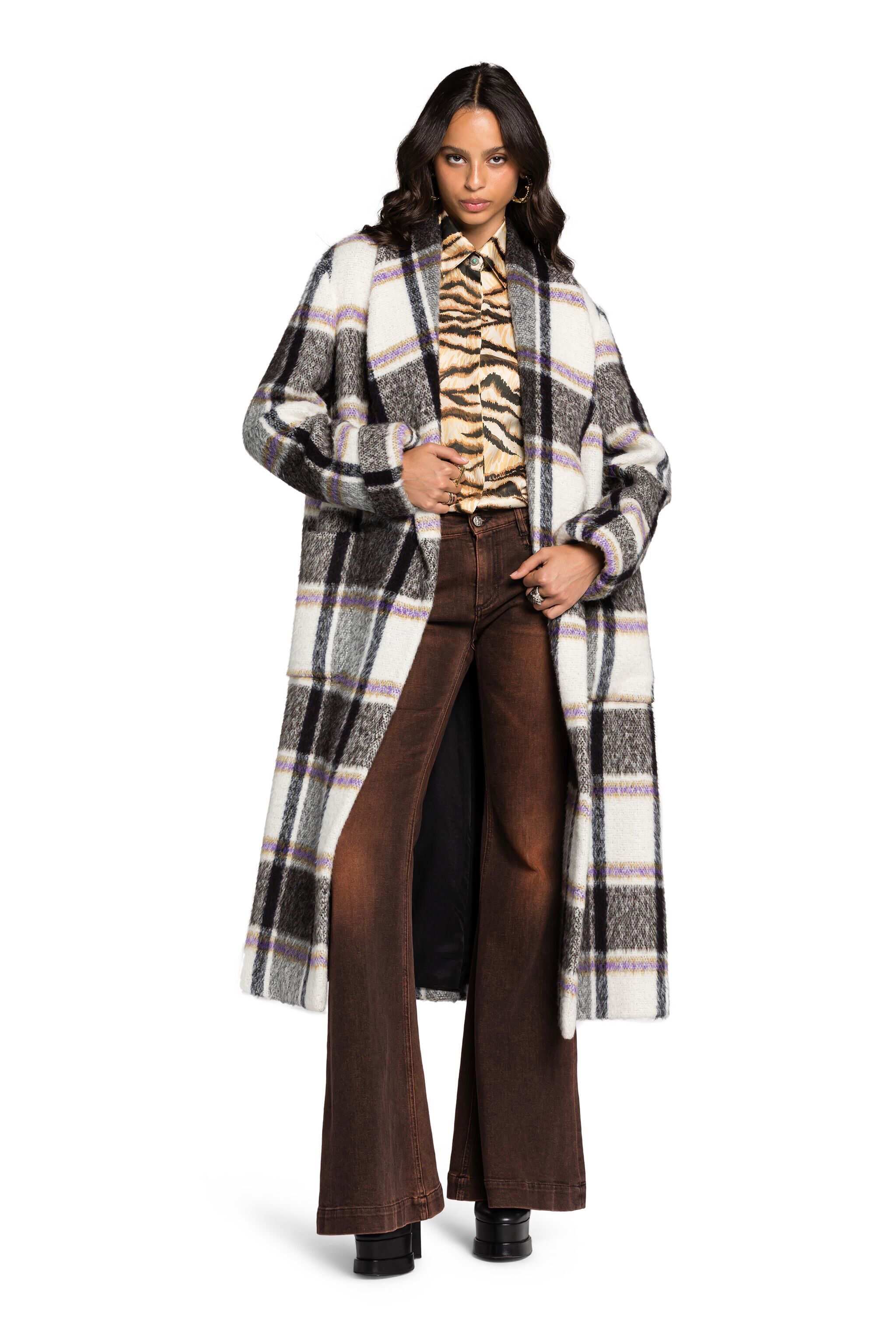 RC Checked shawl-lapel coat RC Checked shawl-lapel coat Black/White RKT507-FY042