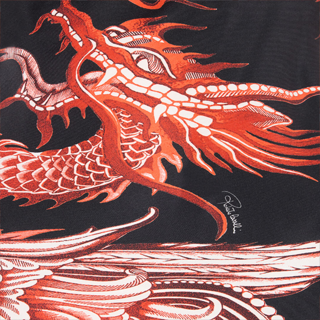 Silk Mini Dress With Dragon And Ruches in Black/Red for Women