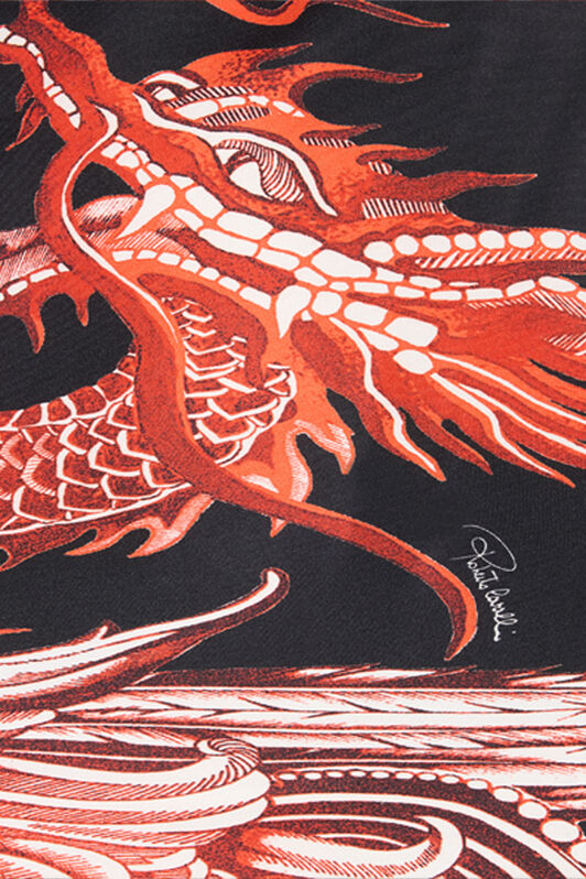 RC Silk Mini Dress With Dragon And Ruches Black/Red VQT118-OZP75
