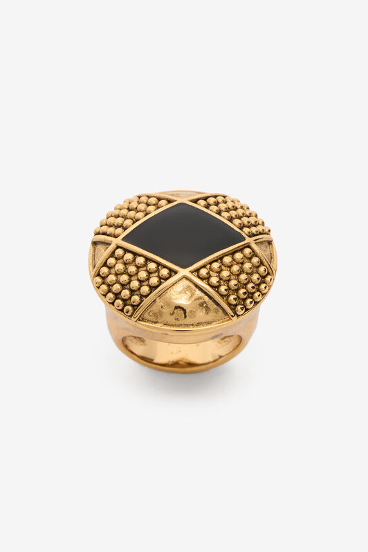 RC Antiqued Gold and Black Cocktail Ring with Rhombus Detail RC Antiqued Gold and Black Cocktail Ring with Rhombus Detail OLD GOLD/BLACK WWG016-AM061