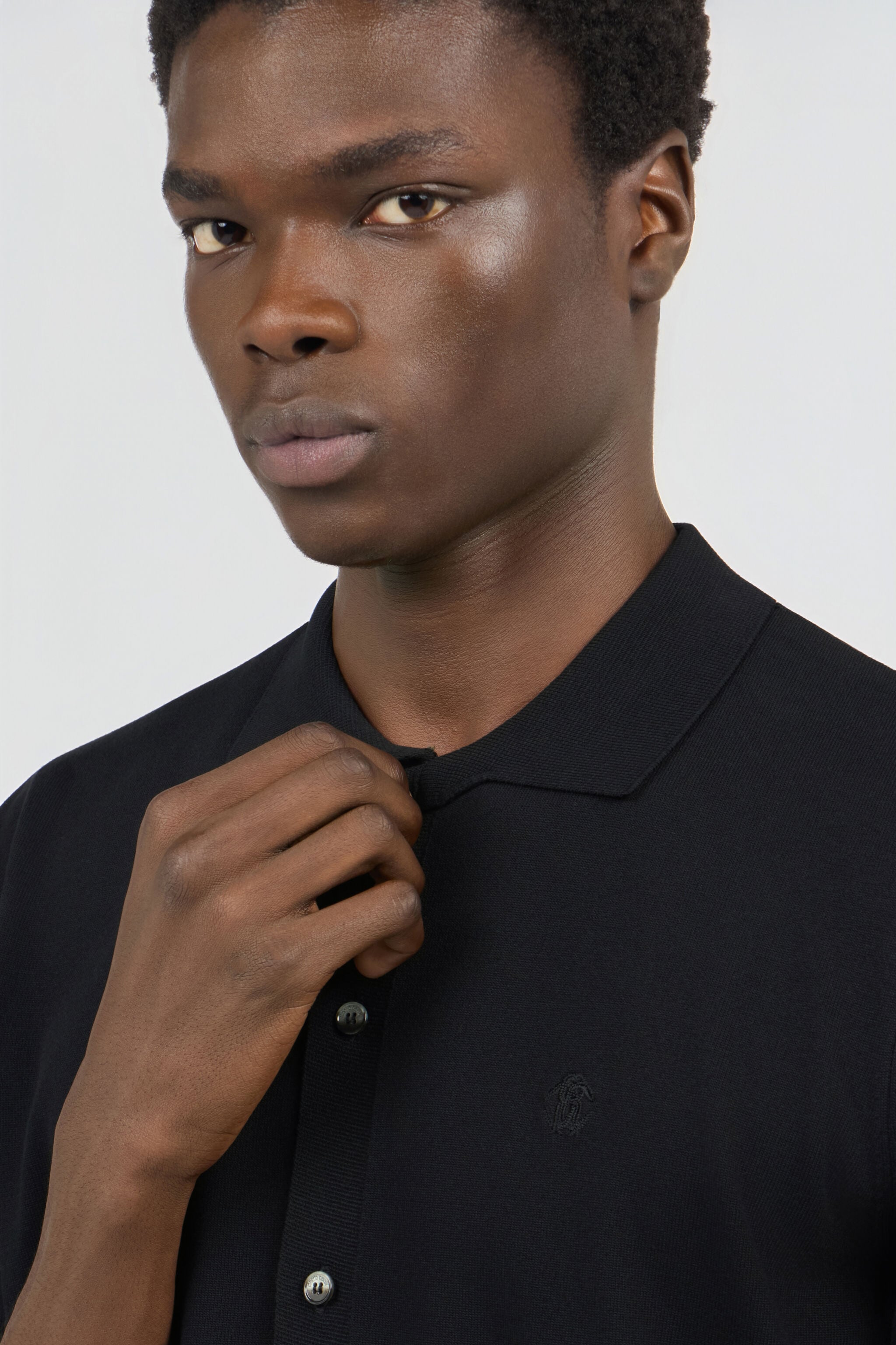 RC Black Knitted Polo Shirt with Monogram RC BLACK SOT71D-VI044