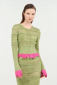 RC Cardigan in Maglia con Dettagli a Contrasto LIGHT GREEN WQM905-MA018