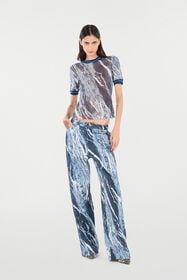 RC T-Shirt À Imprimé Marble Et Bords Pailletés Bleu foncé UKT65E-6HN22