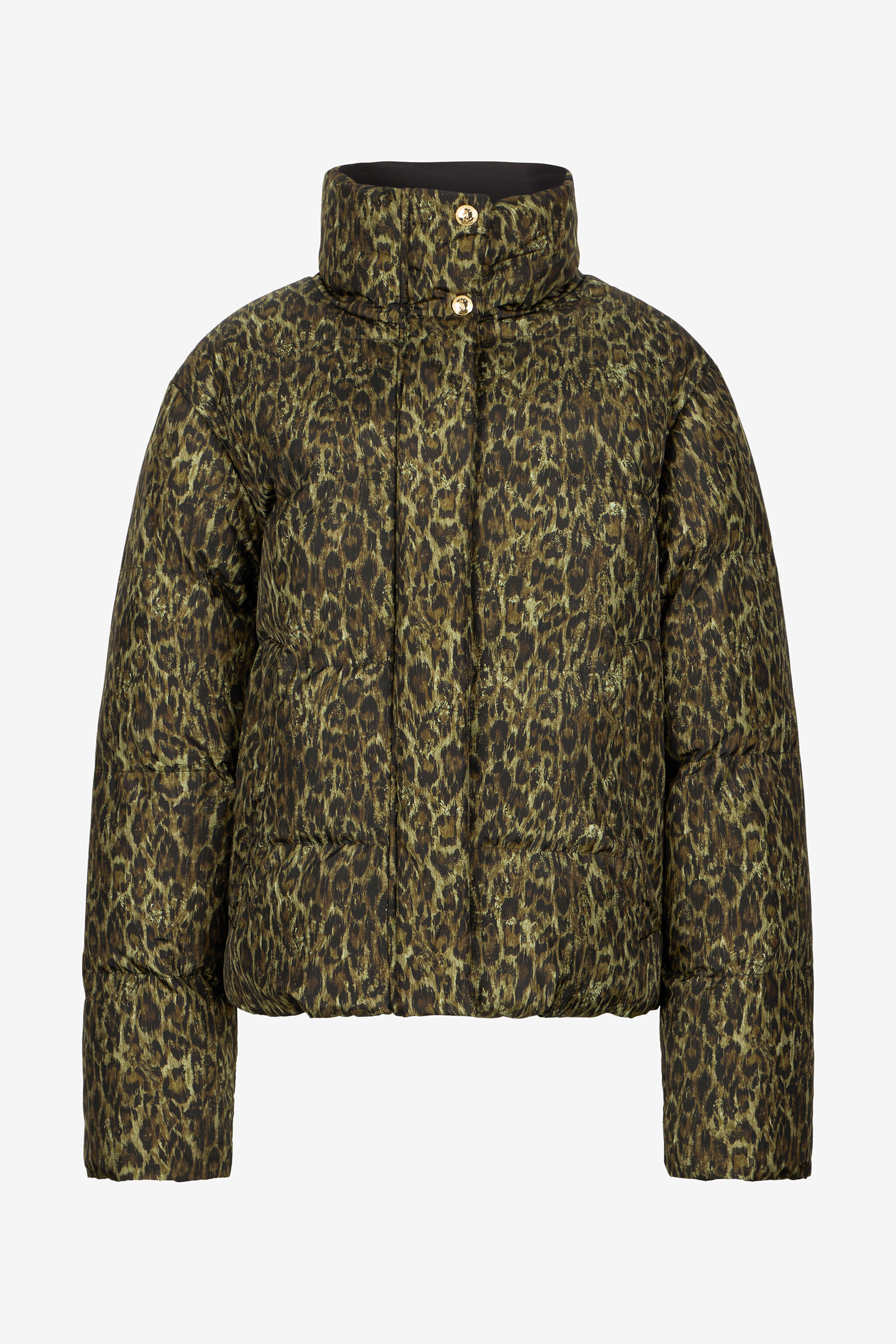 Leopard Jacquard Print Reversible Puffer Jacket in VERDE 185 for