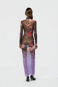 RC Vestido De Tul Laminado Con Estampado Fiammingo Flowers BLACK/PINK/LILLA LAM XWT134-TLT87