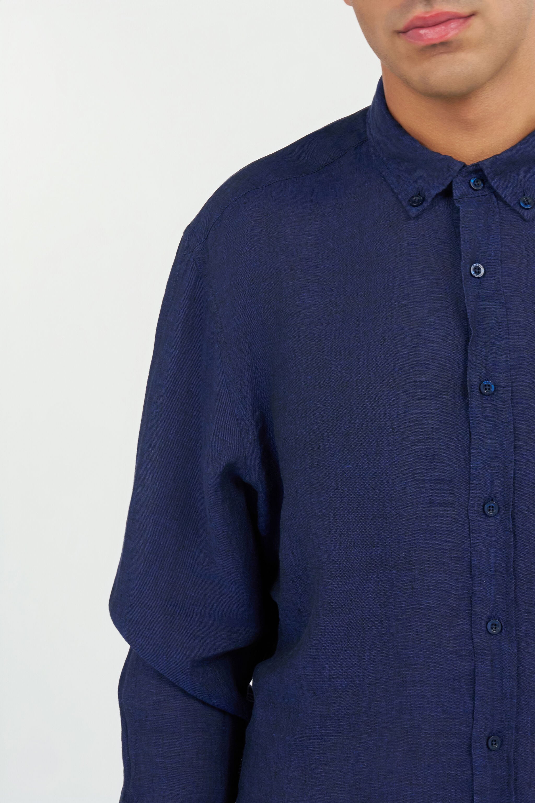RC Blue Linen Shirt With Monogram RC NAVY QOT70I-LG018