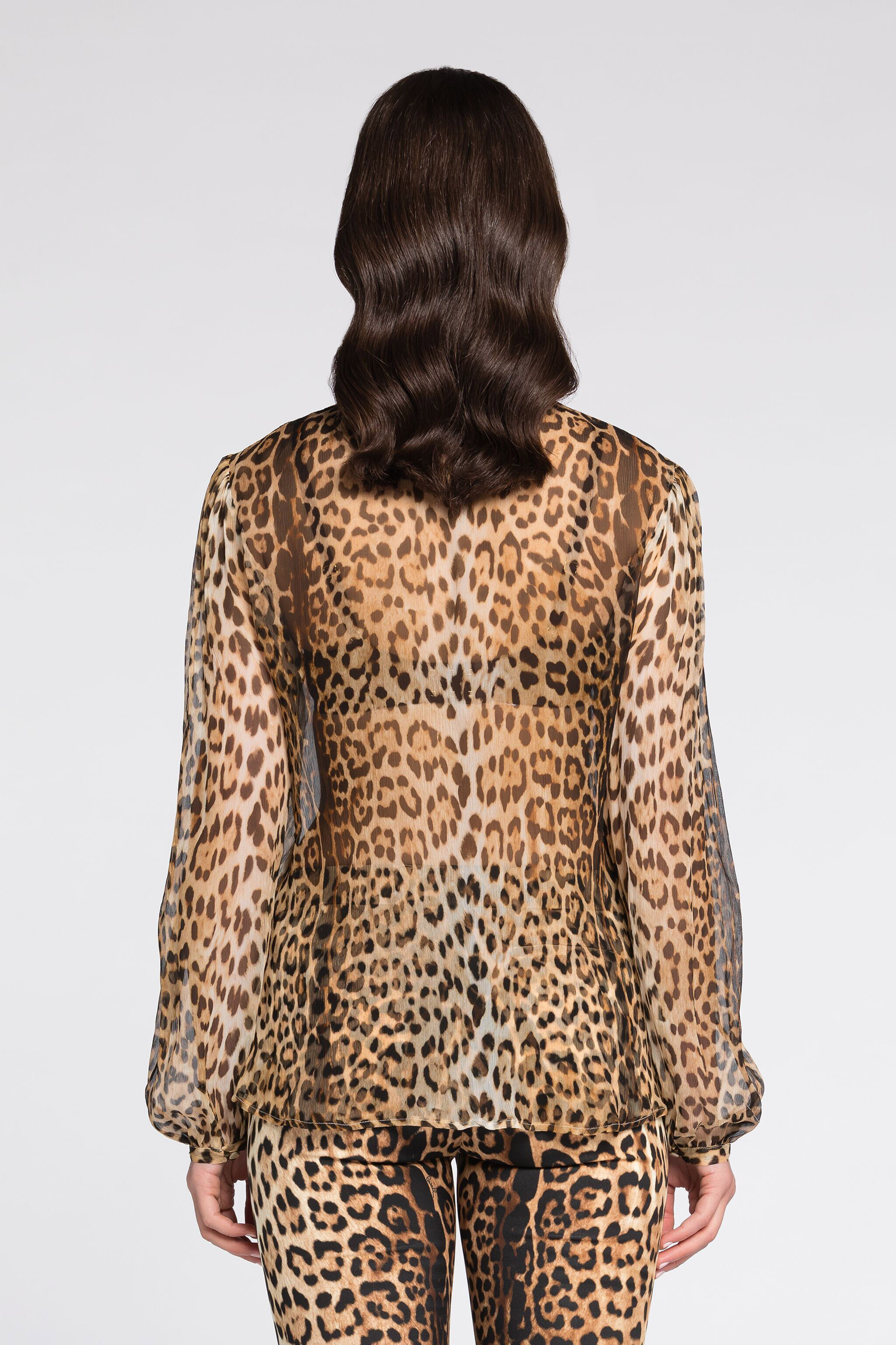 Leopard-Print Silk Shirt in Light Brown for Women | Roberto Cavalli®