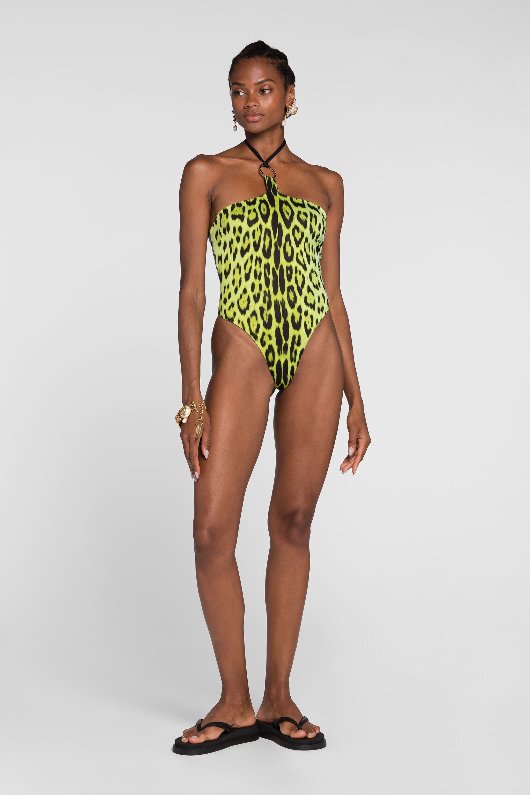 RC Jaguar-Print Halterneck Swimsuit RC Jaguar-Print Halterneck Swimsuit Light green QKW00K-LNF53