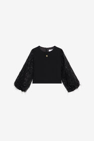JU Blouse with voluminous sleeves and sequins BLACK XJM60H-GA082