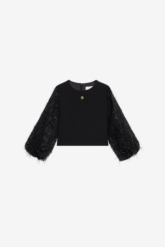 JU Blouse à manches amples et à paillettes JU Blouse à manches amples et à paillettes BLACK XJM60H-GA082