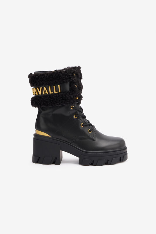 JC Combat Boots With Faux Fur And Logo JC Combat Boots With Faux Fur And Logo Black TFS072-TF392