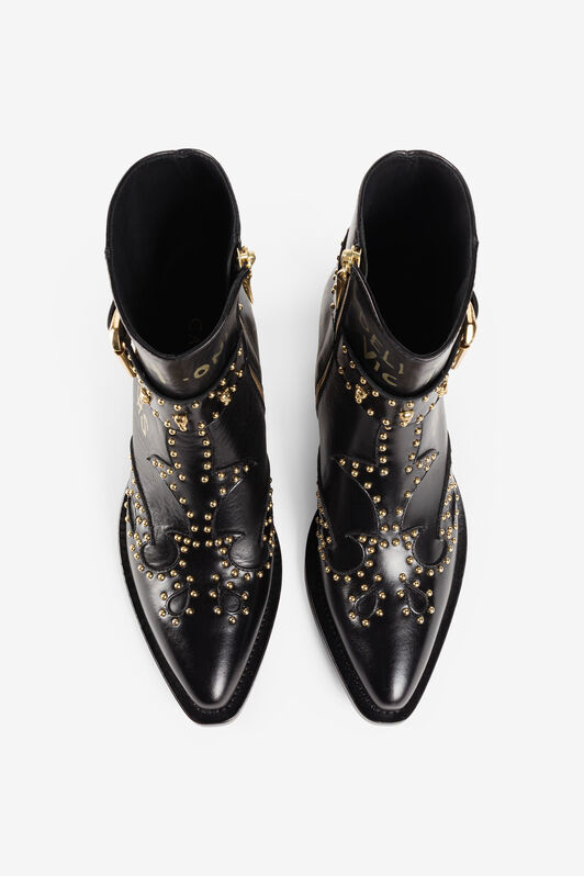 RC Studded Slogan-Print Western Boots Black PKS002-PZ085