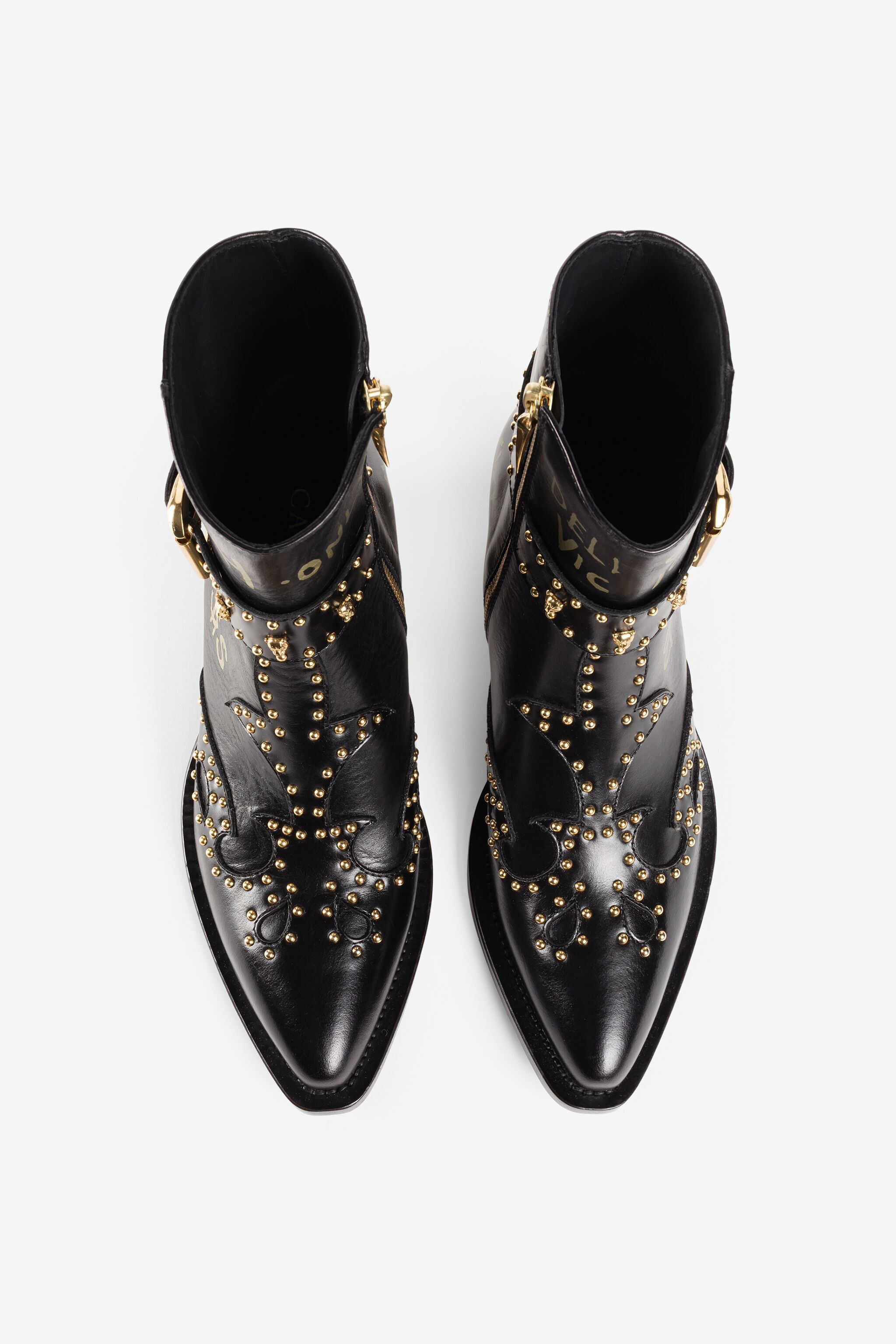RC Studded Slogan-Print Western Boots Black PKS002-PZ085
