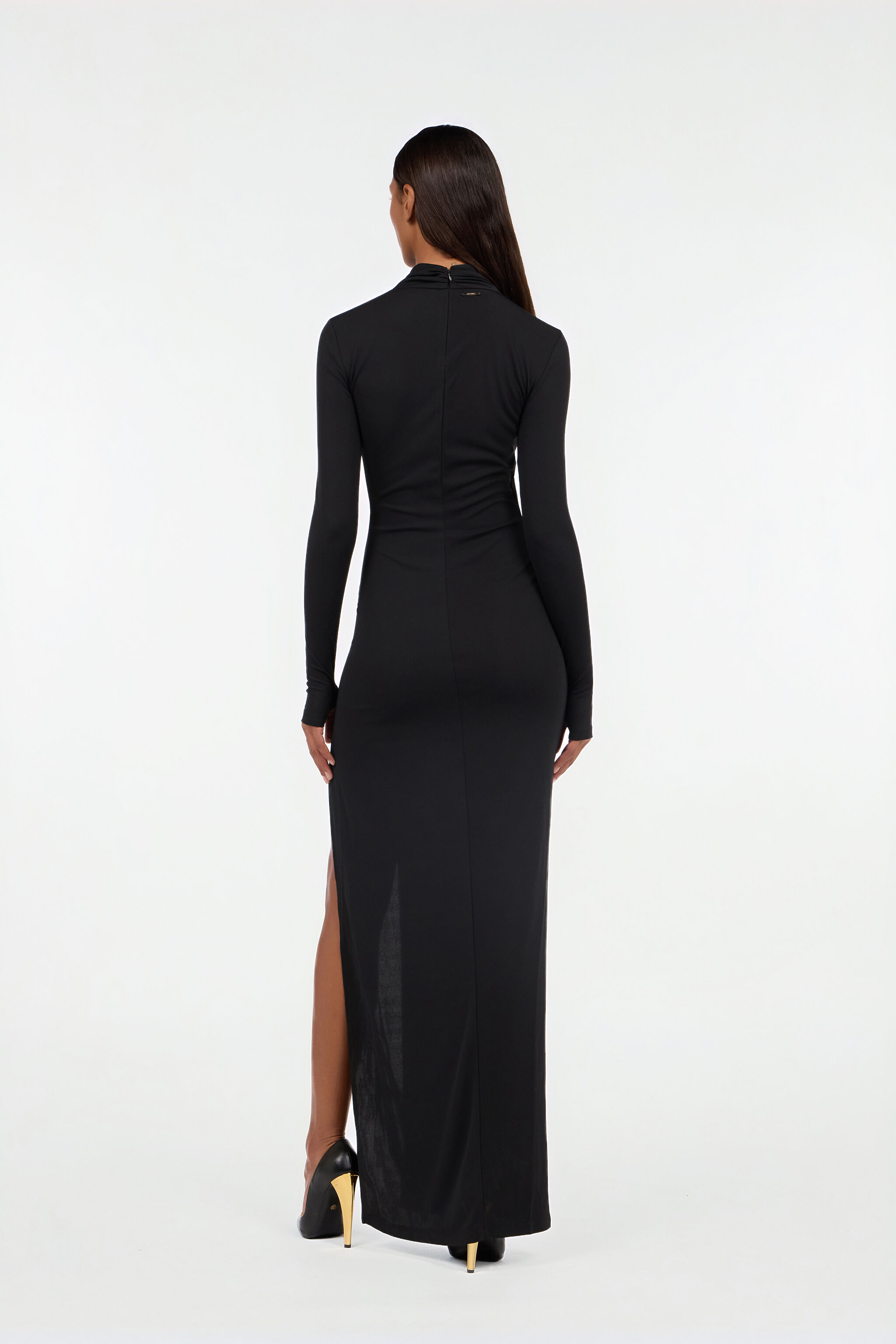 Long black dress with cut-out and slit in BLACK for Women
