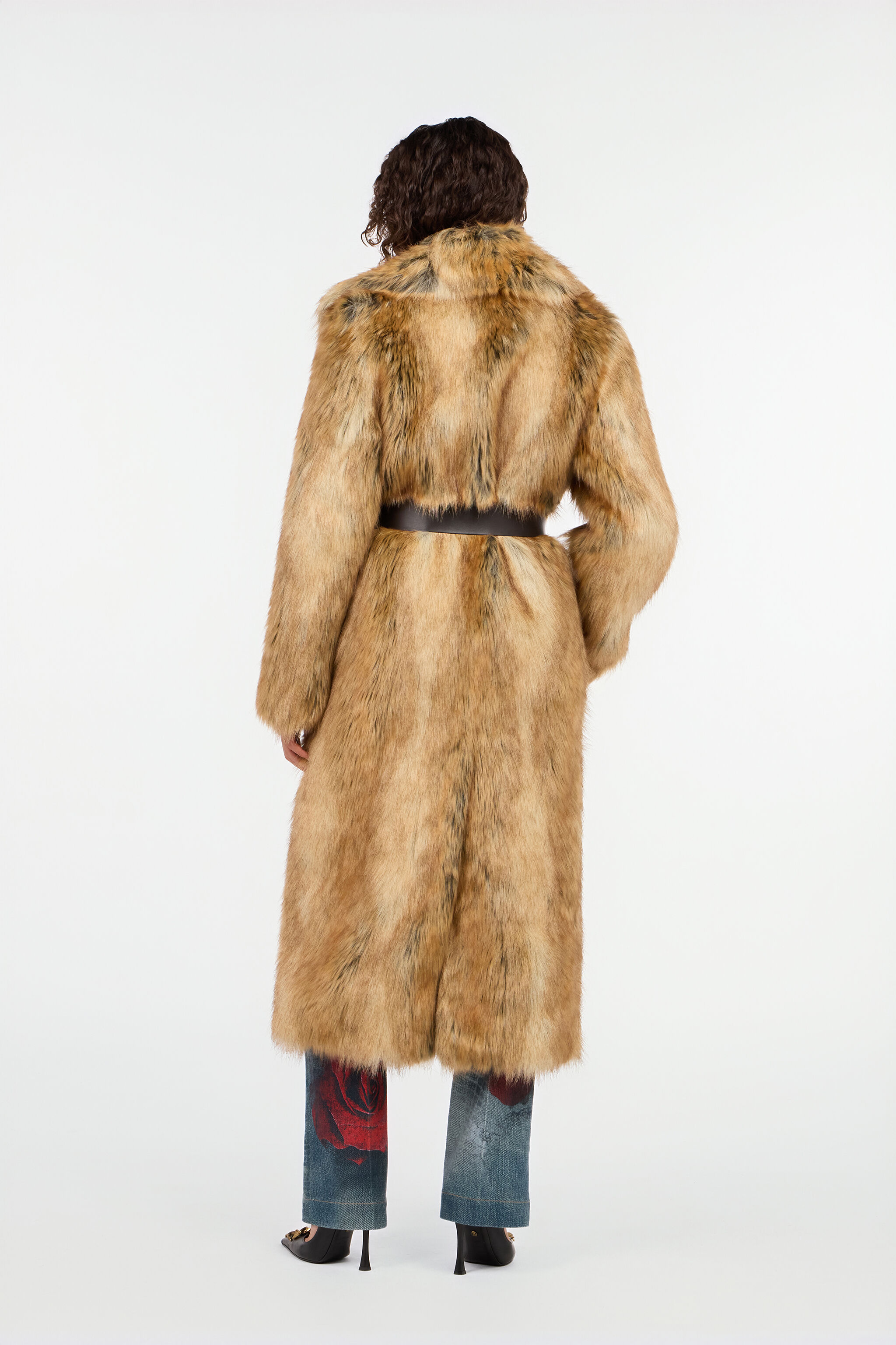 Brown faux fur coat in MARRONE for Women | Roberto Cavalli®