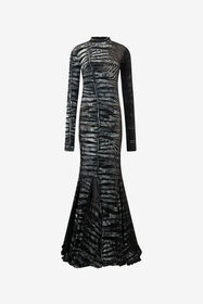 RC Langes Durchsichtiges Kleid Mit Motiv Zebra Schwarz/Weiß UKT144-CPN50