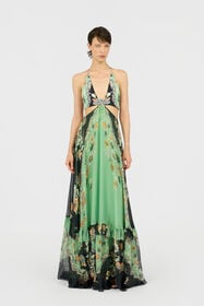 RC Vestido De Seda Estampado Kimono GREEN/BLACK XQT127-CKT25