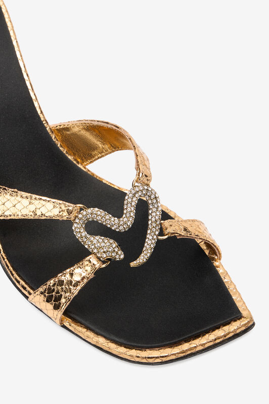 RC Sandals With Snake Print And Bejeweled Snake RC Sandals With Snake Print And Bejeweled Snake Gold UKS013-PZ579