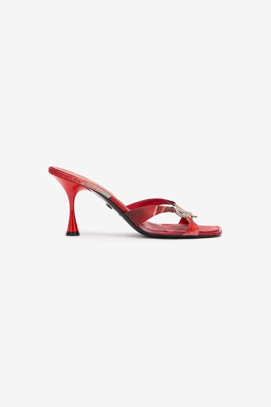 RC Sandals With Rose Print And Bejeweled Snake RC Sandals With Rose Print And Bejeweled Snake Red UKS013-FLS01