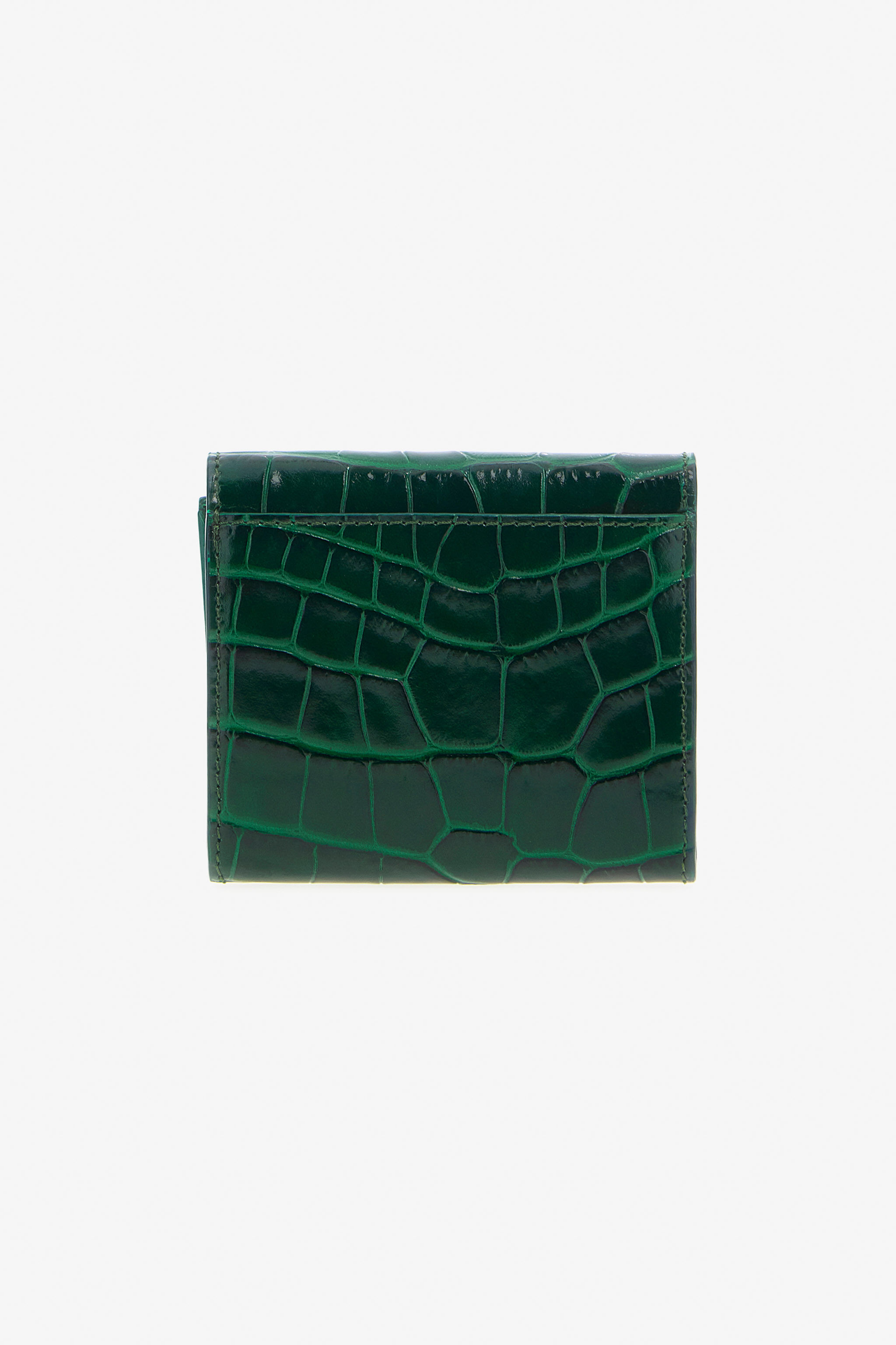 Green Croc-Embossed Leather Card Case in Dark green for Women