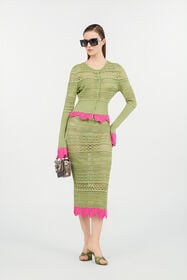 RC Midi Knit Skirt with Contrast Detail LIGHT GREEN WQM305-MA018