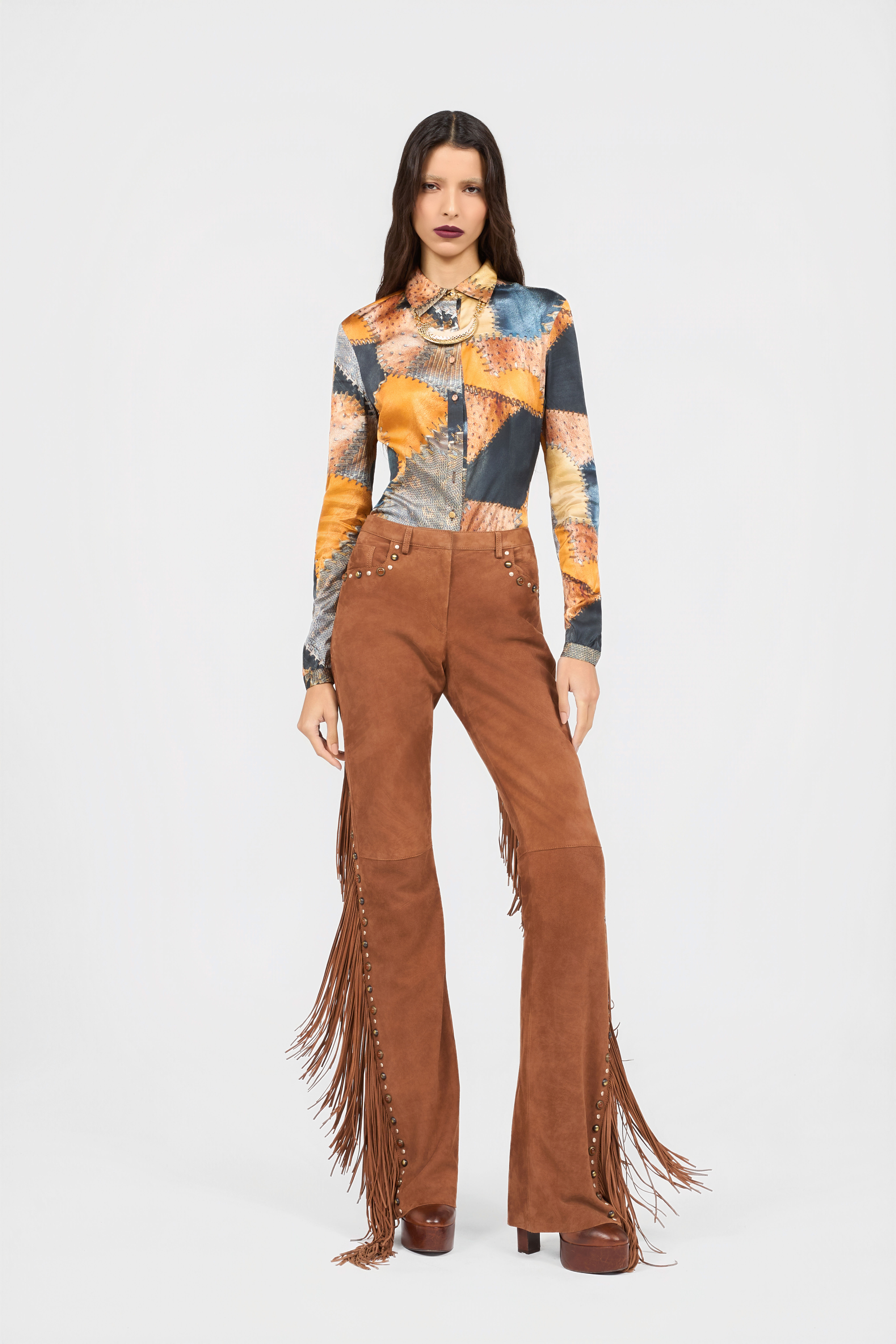 RC Patchwork Print Shirt BROWN XQT706-XOT29