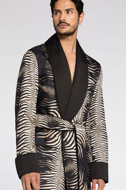 RC Zebra-Print Silk Smoking Jacket IVORY/MULTICOLOR PNT525-4QF04