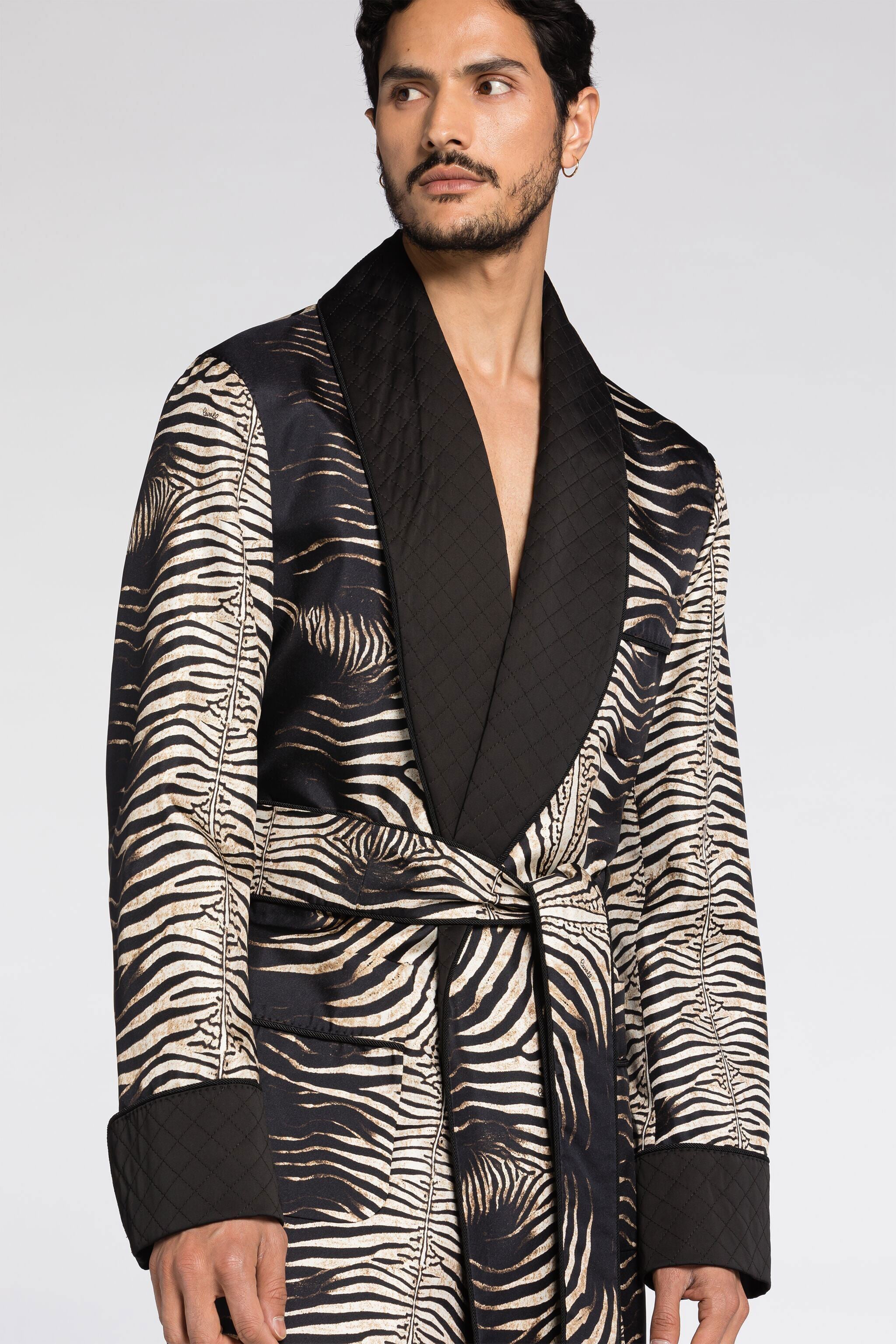 RC Zebra-Print Silk Smoking Jacket IVORY/MULTICOLOR PNT525-4QF04